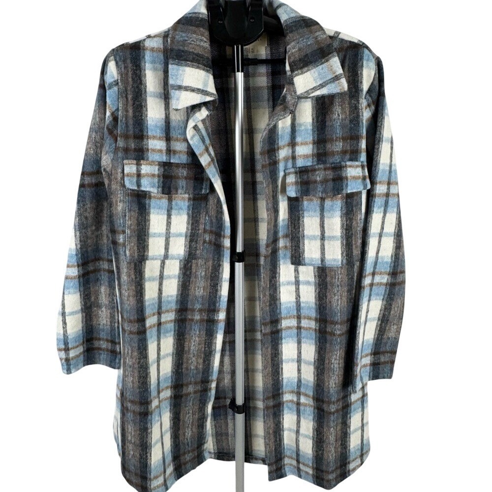 MELLODAY Blue Plaid Shacket XL Oversized Flannel Jacket Lightweight Coat